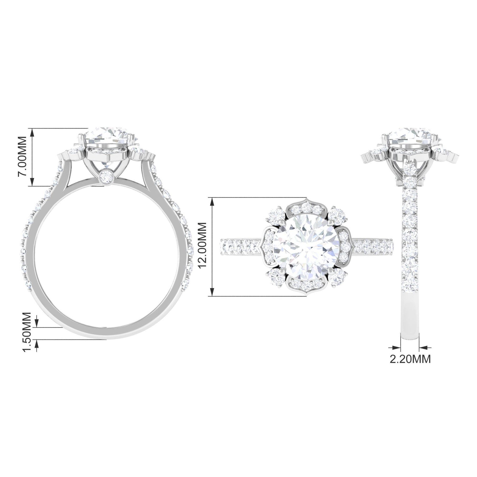 Cubic Zirconia Flower Engagement Ring in Gold