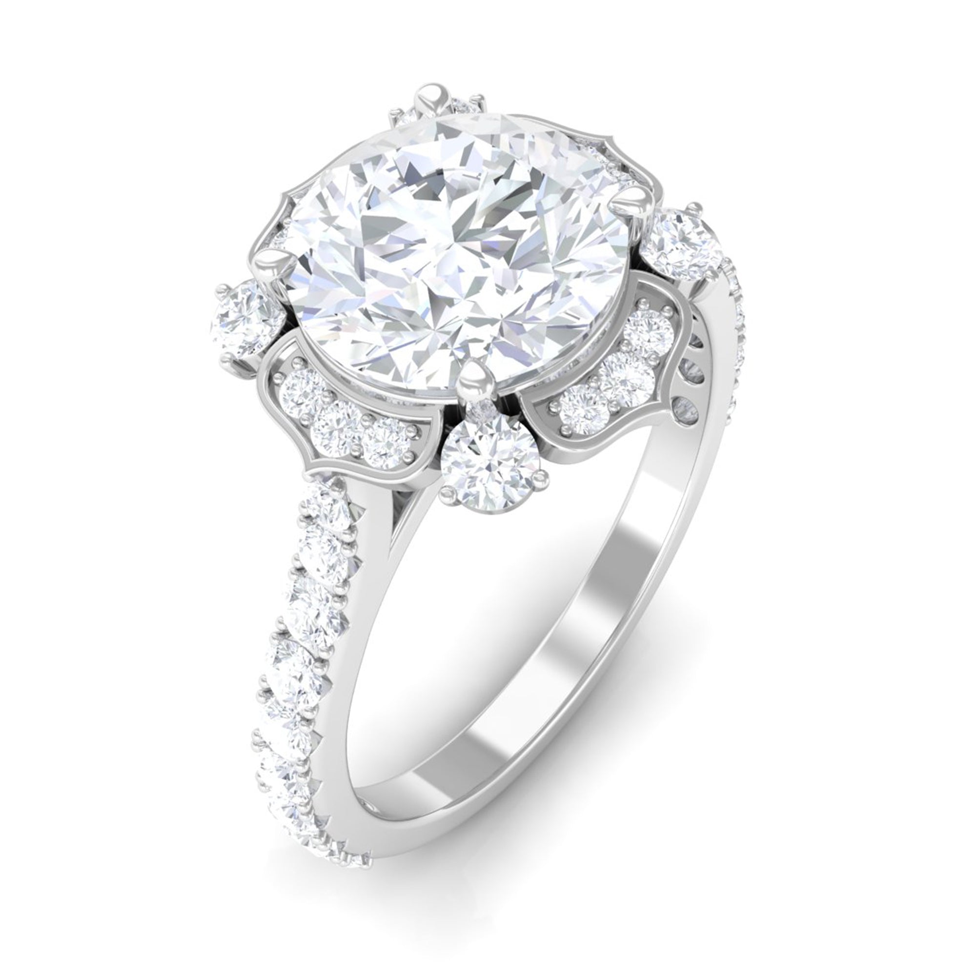 Cubic Zirconia Flower Engagement Ring in Gold
