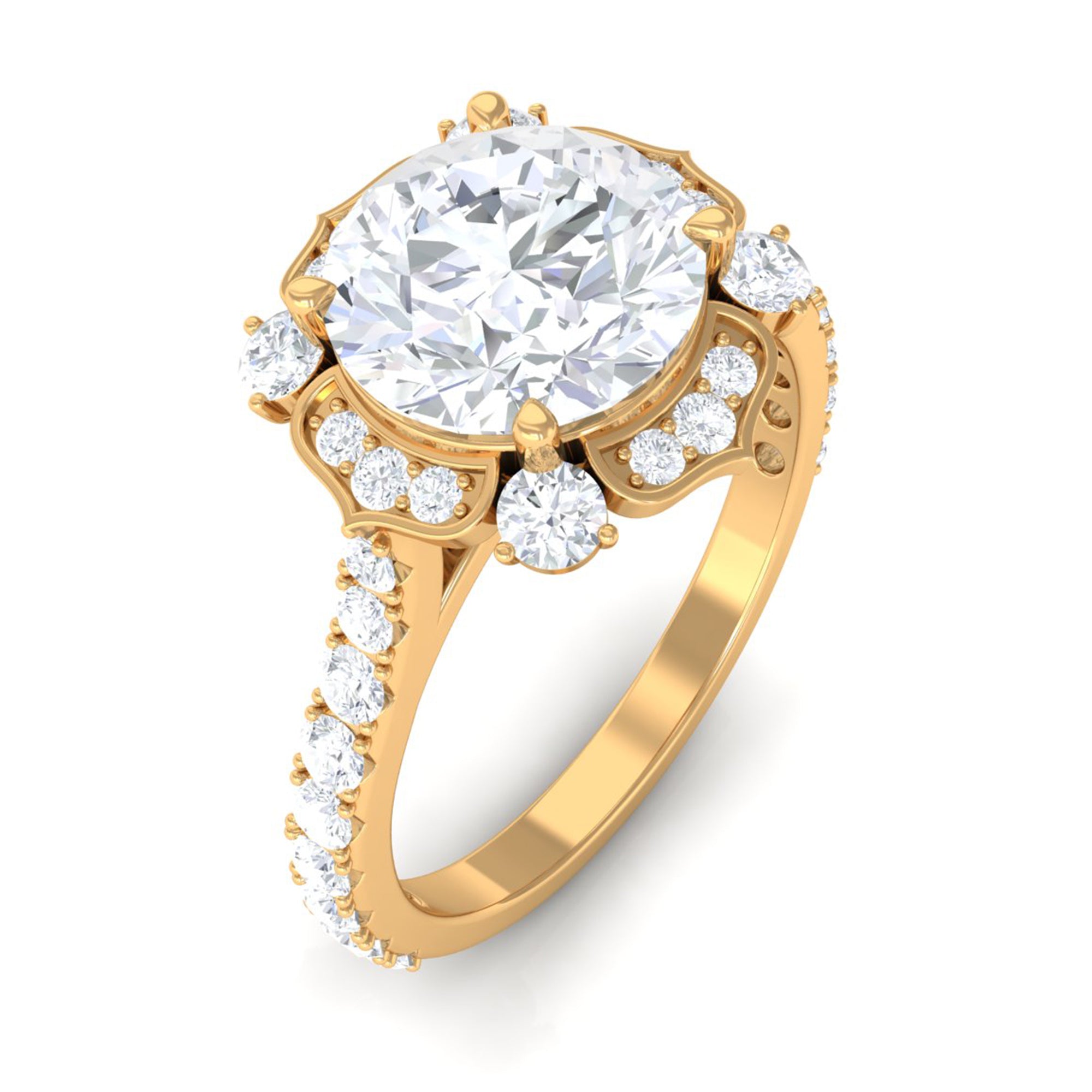 Cubic Zirconia Flower Engagement Ring in Gold