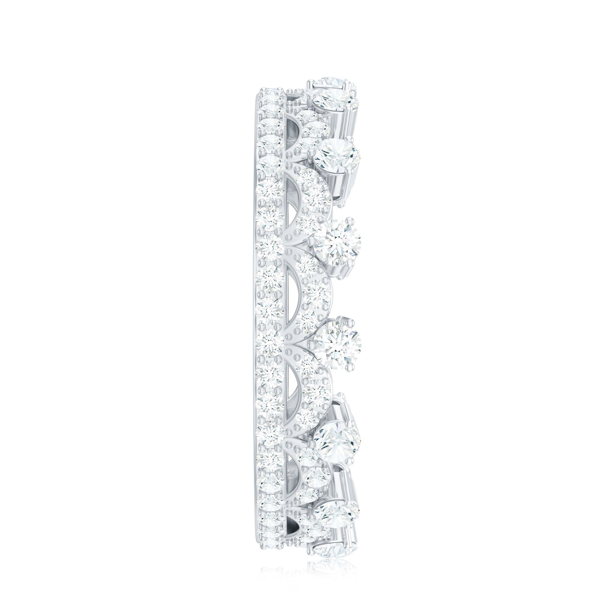 Round Cut Certified Moissanite Crown Wedding Band for Women