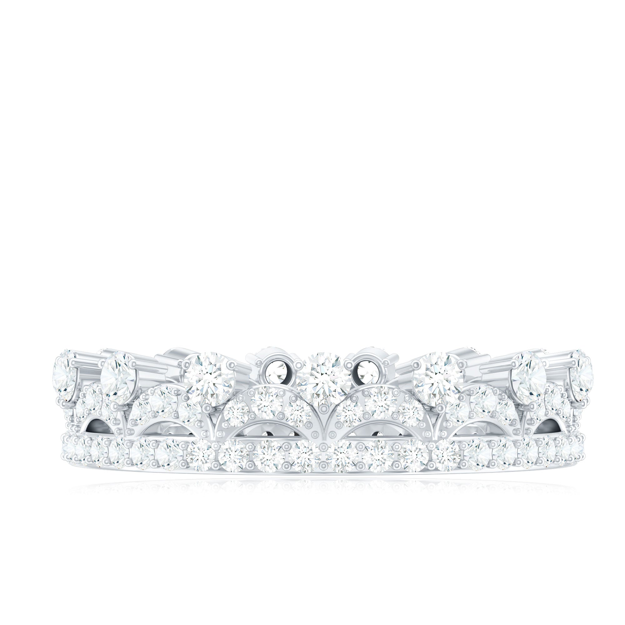 Round Cut Certified Moissanite Crown Wedding Band for Women