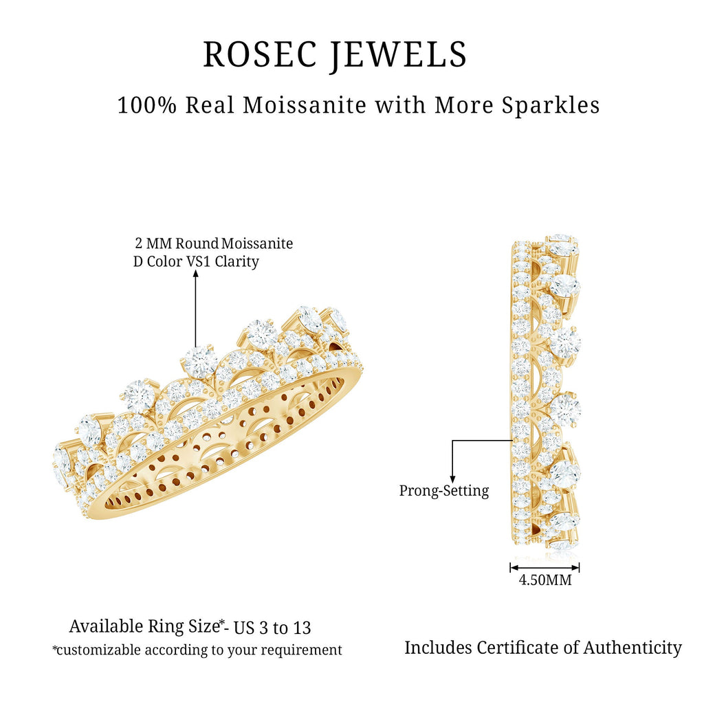 Round Cut Certified Moissanite Crown Wedding Band for Women