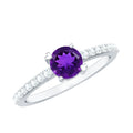 1 CT Round Shape Solitaire Amethyst Designer Promise Ring with Diamond