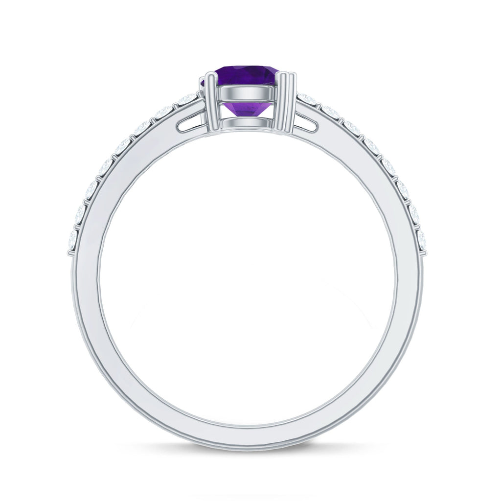 1 CT Round Shape Solitaire Amethyst Designer Promise Ring with Diamond