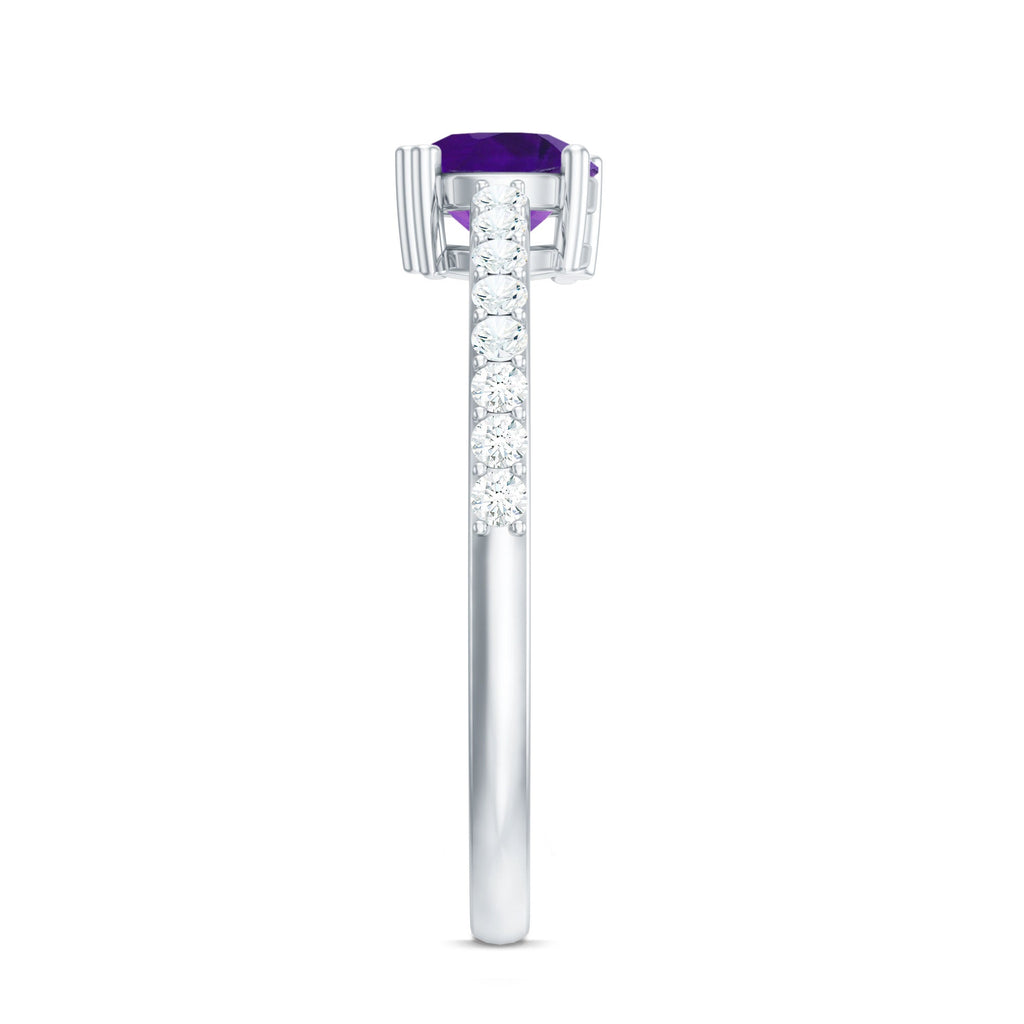 1 CT Round Shape Solitaire Amethyst Designer Promise Ring with Diamond