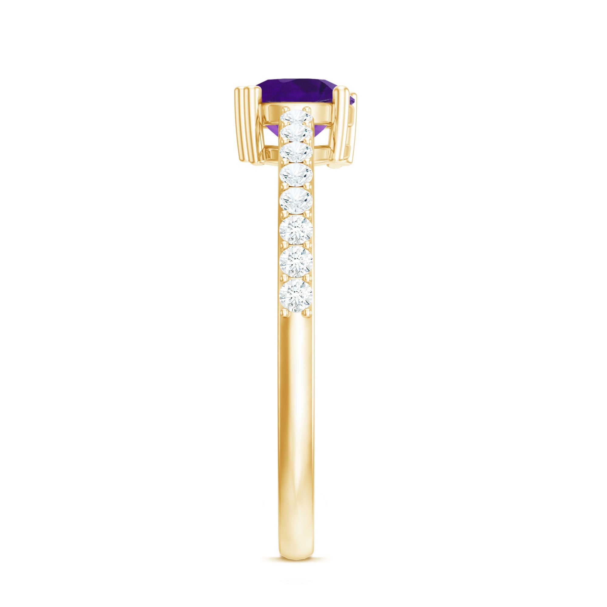 1 CT Round Shape Solitaire Amethyst Designer Promise Ring with Diamond
