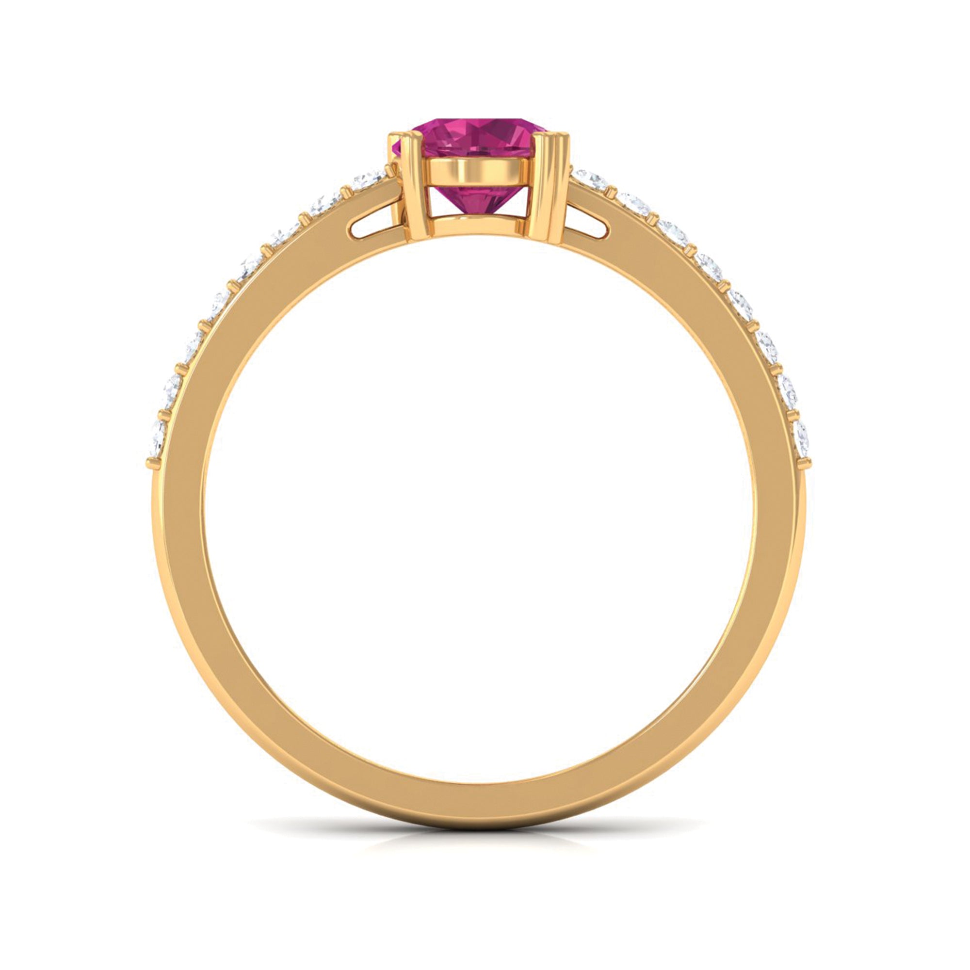 1 CT Real Pink Tourmaline Solitaire Promise Ring with Diamond Side Stones