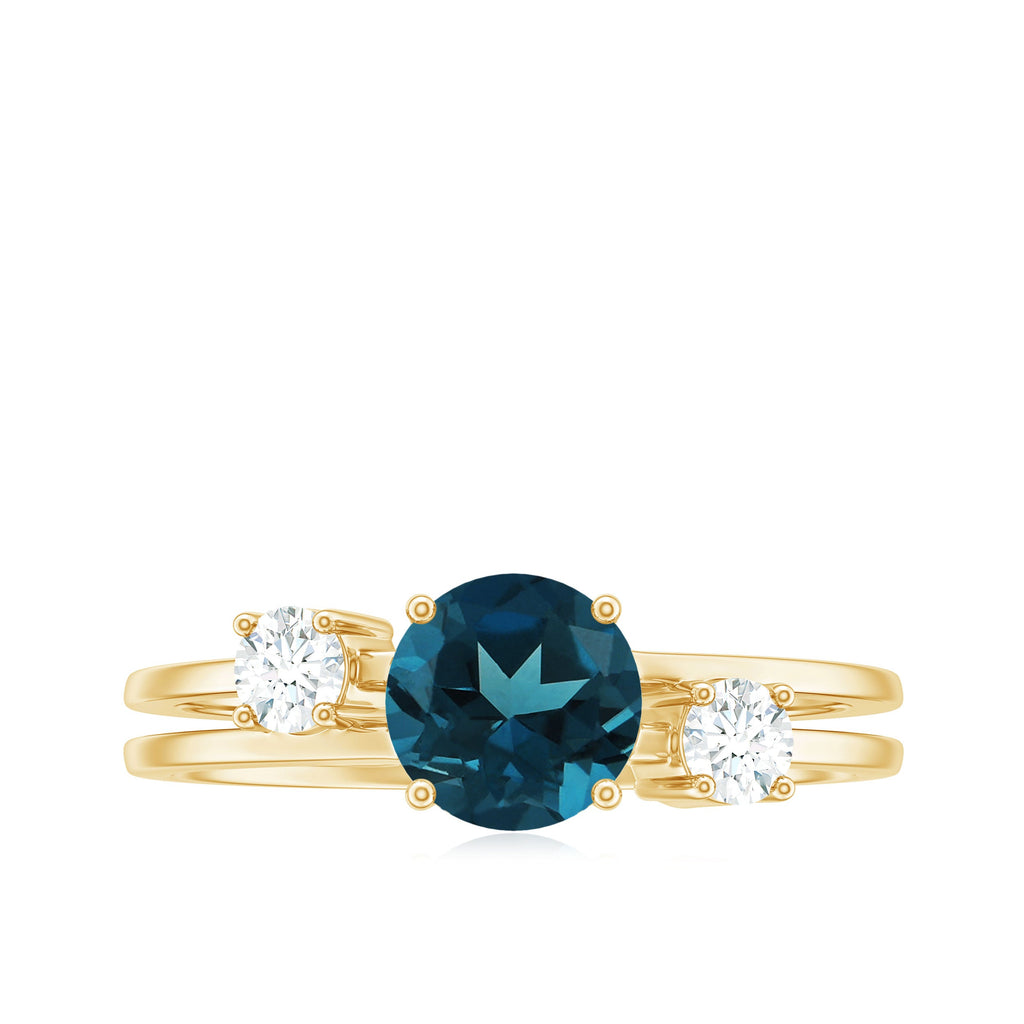 7mm Round London Blue Topaz Double Band Engagement Ring with Diamond
