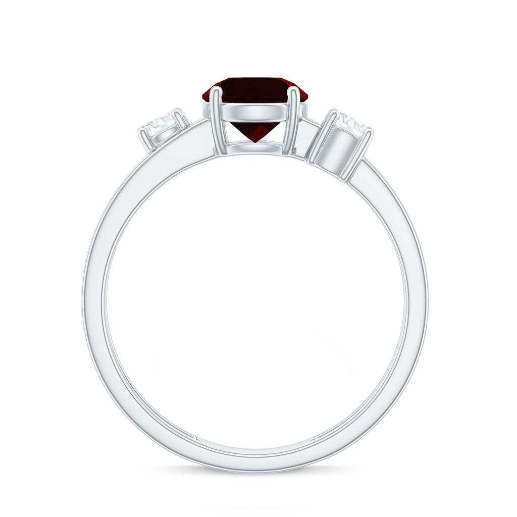 Genuine 8mm Garnet Diamond Double Band Engagement Ring