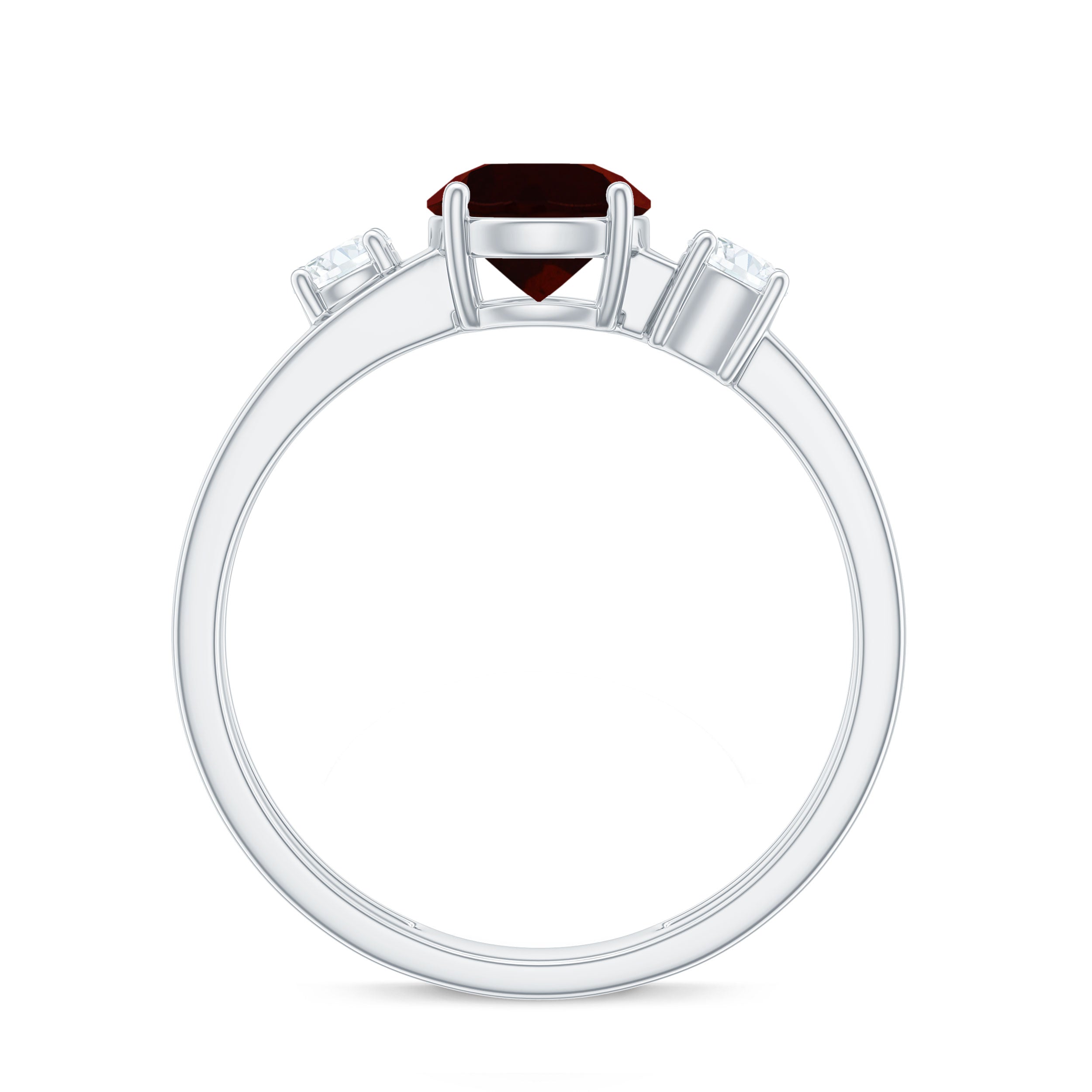 Genuine 8mm Garnet Diamond Double Band Engagement Ring