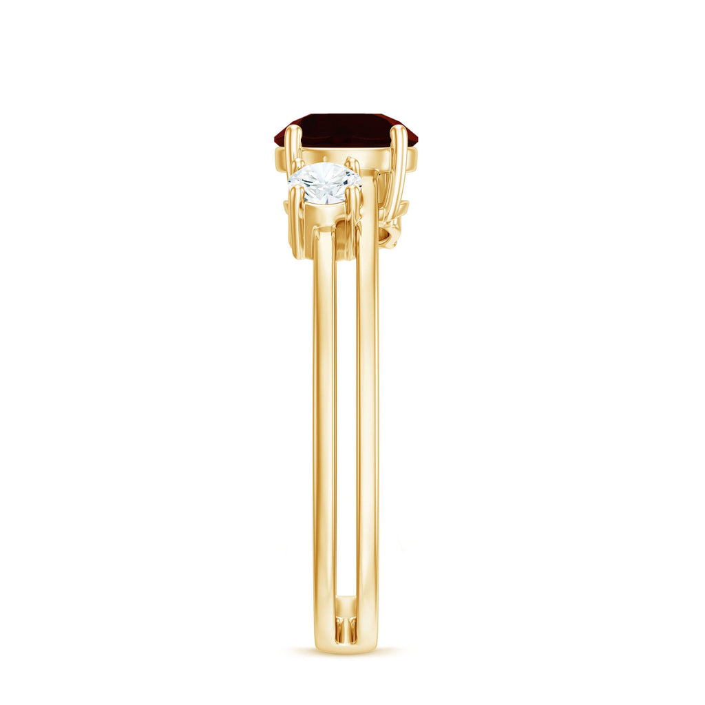 Genuine 8mm Garnet Diamond Double Band Engagement Ring