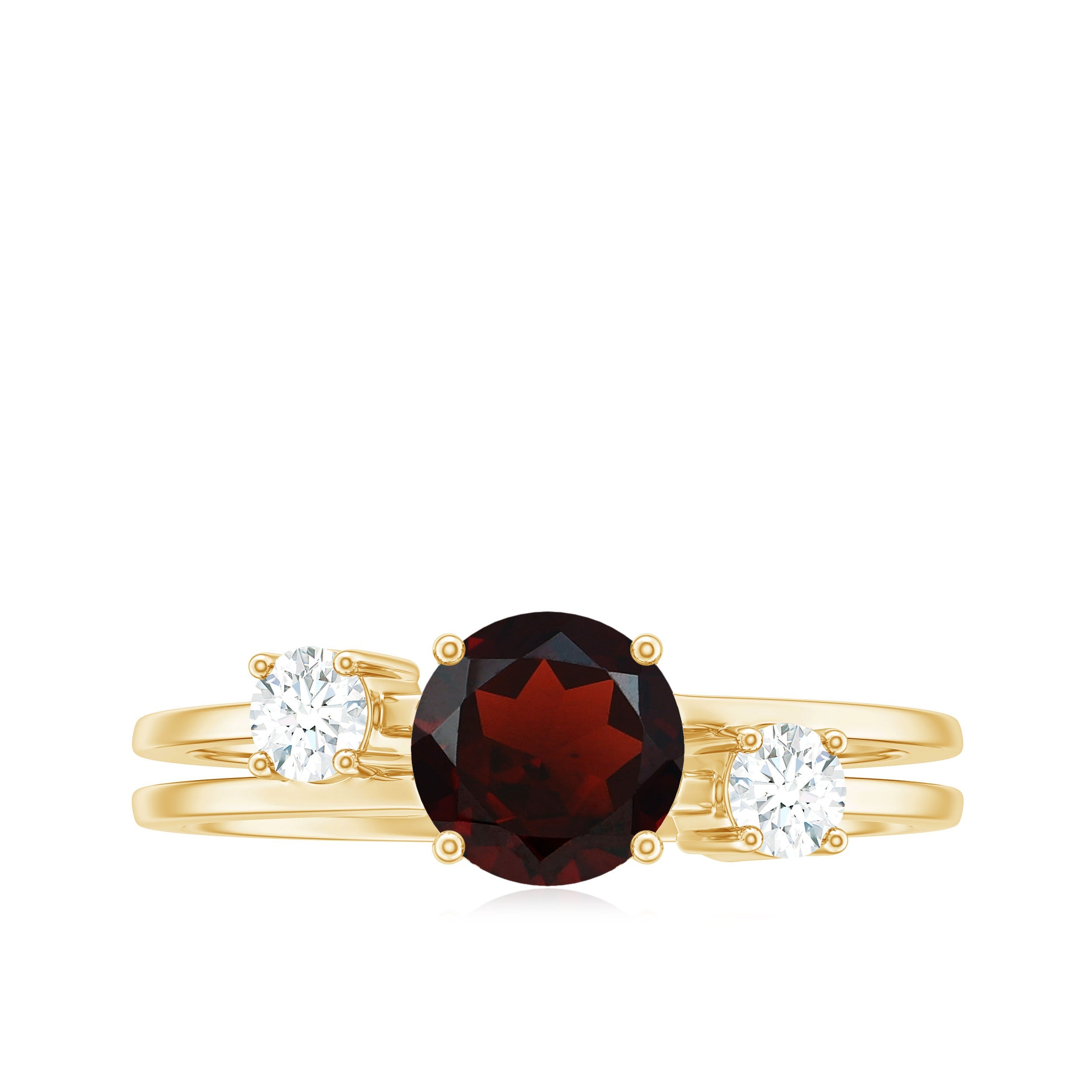 Genuine 8mm Garnet Diamond Double Band Engagement Ring