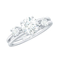Brilliant Cut Moissanite 3 Stone Engagement Ring with Double Band