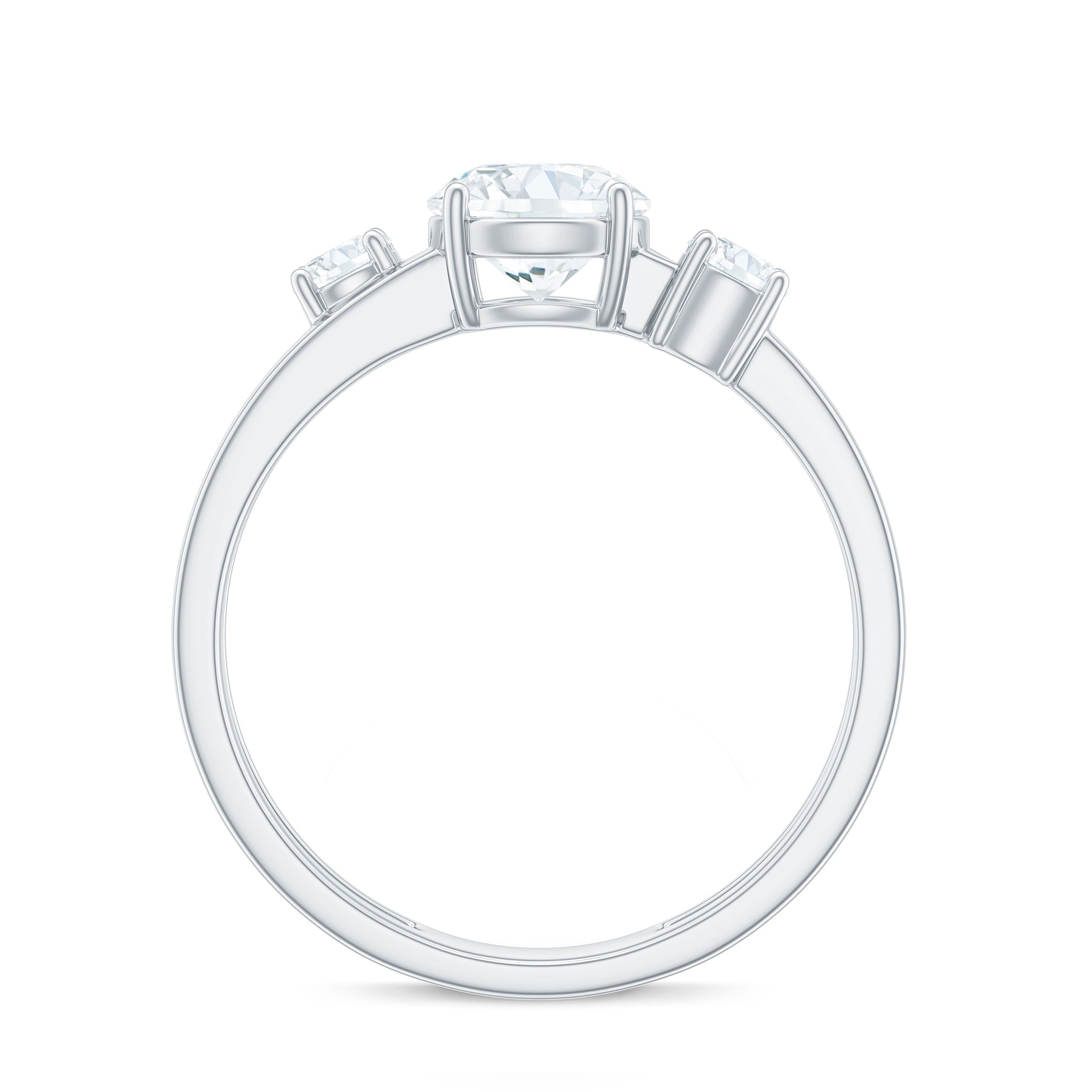 Brilliant Cut Moissanite 3 Stone Engagement Ring with Double Band