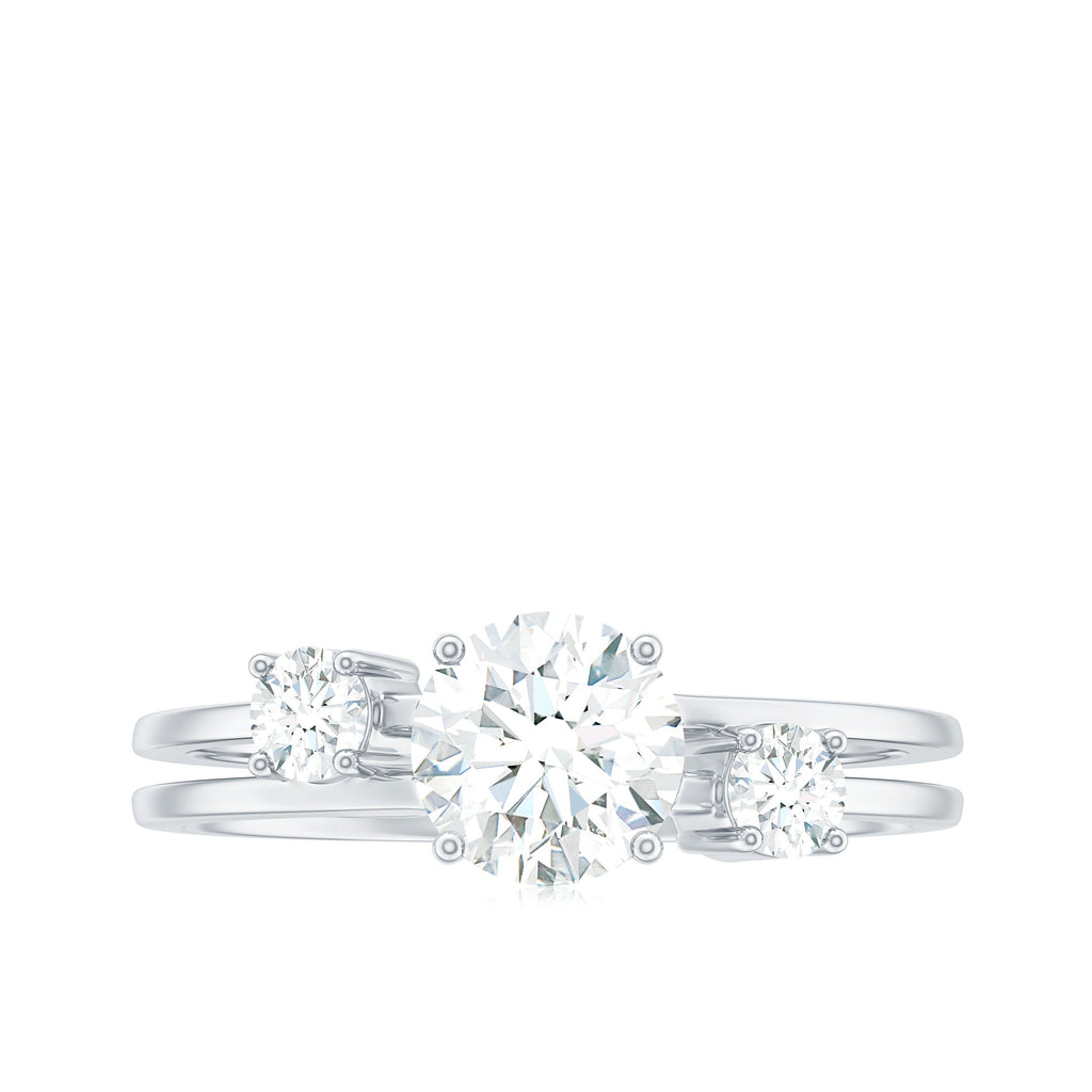 Brilliant Cut Moissanite 3 Stone Engagement Ring with Double Band