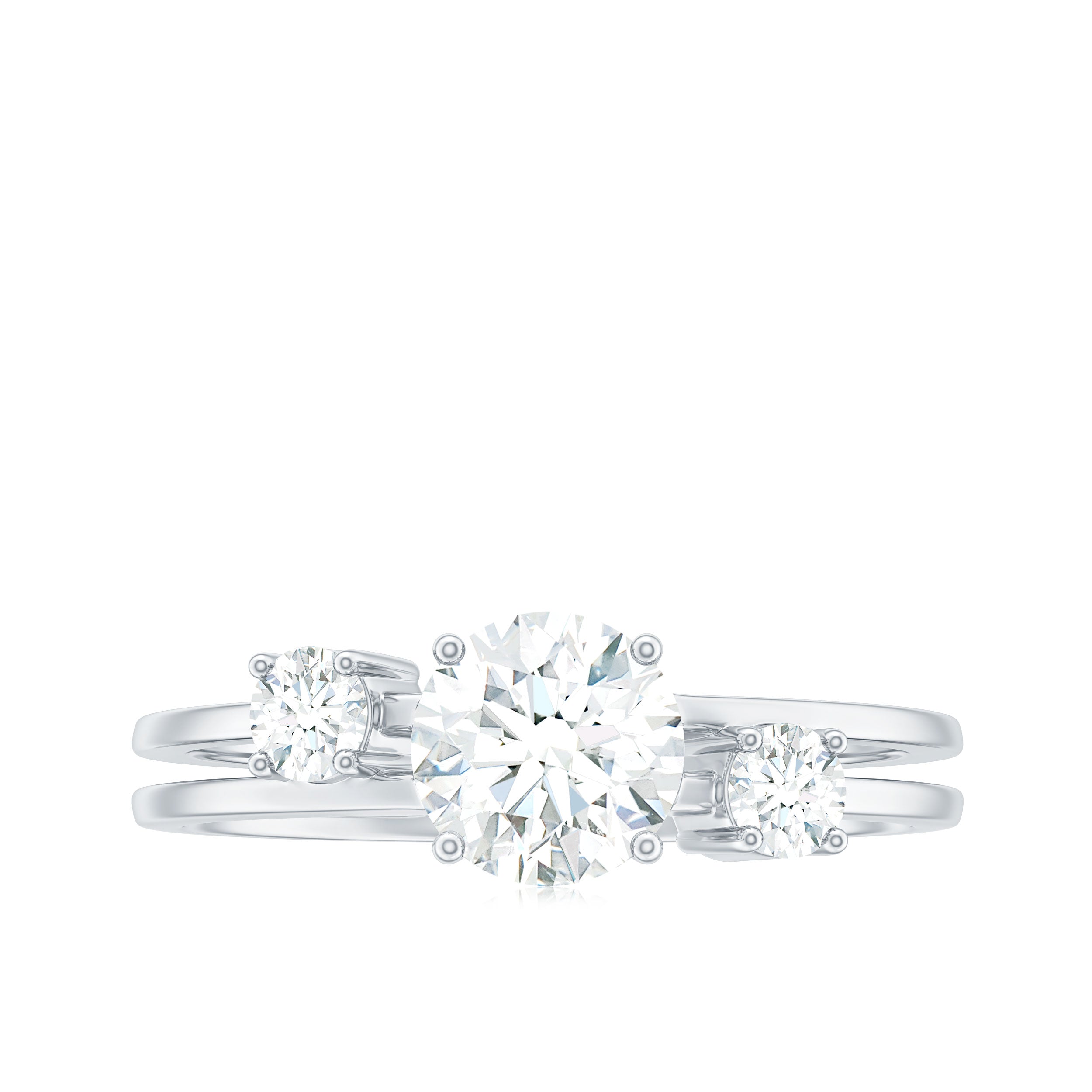 Brilliant Cut Moissanite 3 Stone Engagement Ring with Double Band