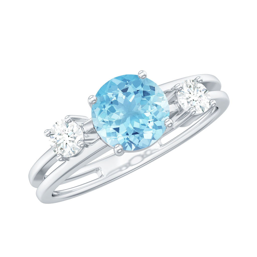 Double Band Engagement Ring with Aquamarine and Diamond