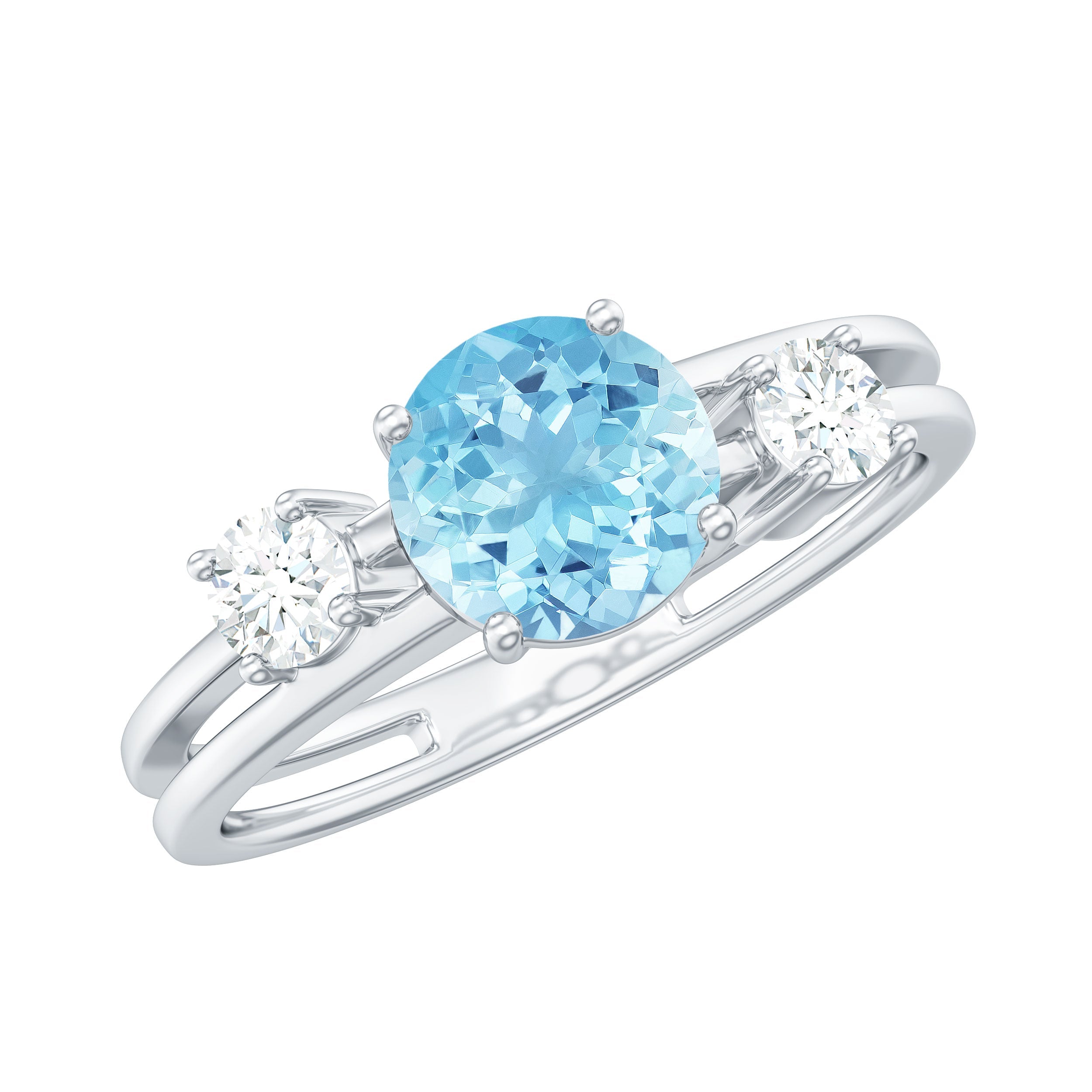 Double Band Engagement Ring with Aquamarine and Diamond