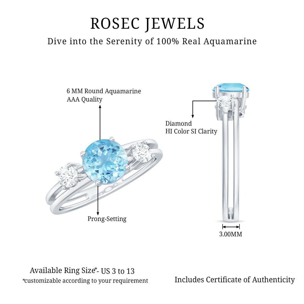 Double Band Engagement Ring with Aquamarine and Diamond