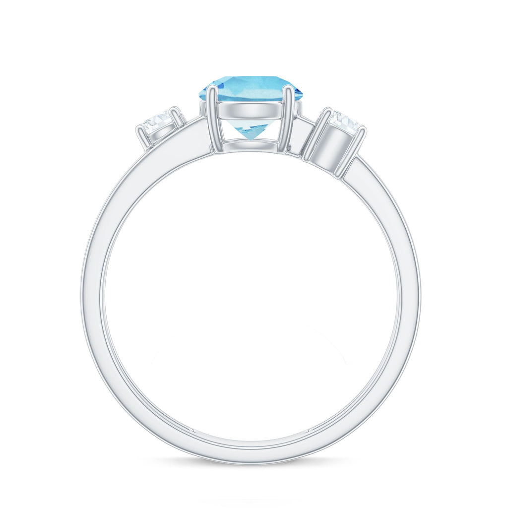 Double Band Engagement Ring with Aquamarine and Diamond