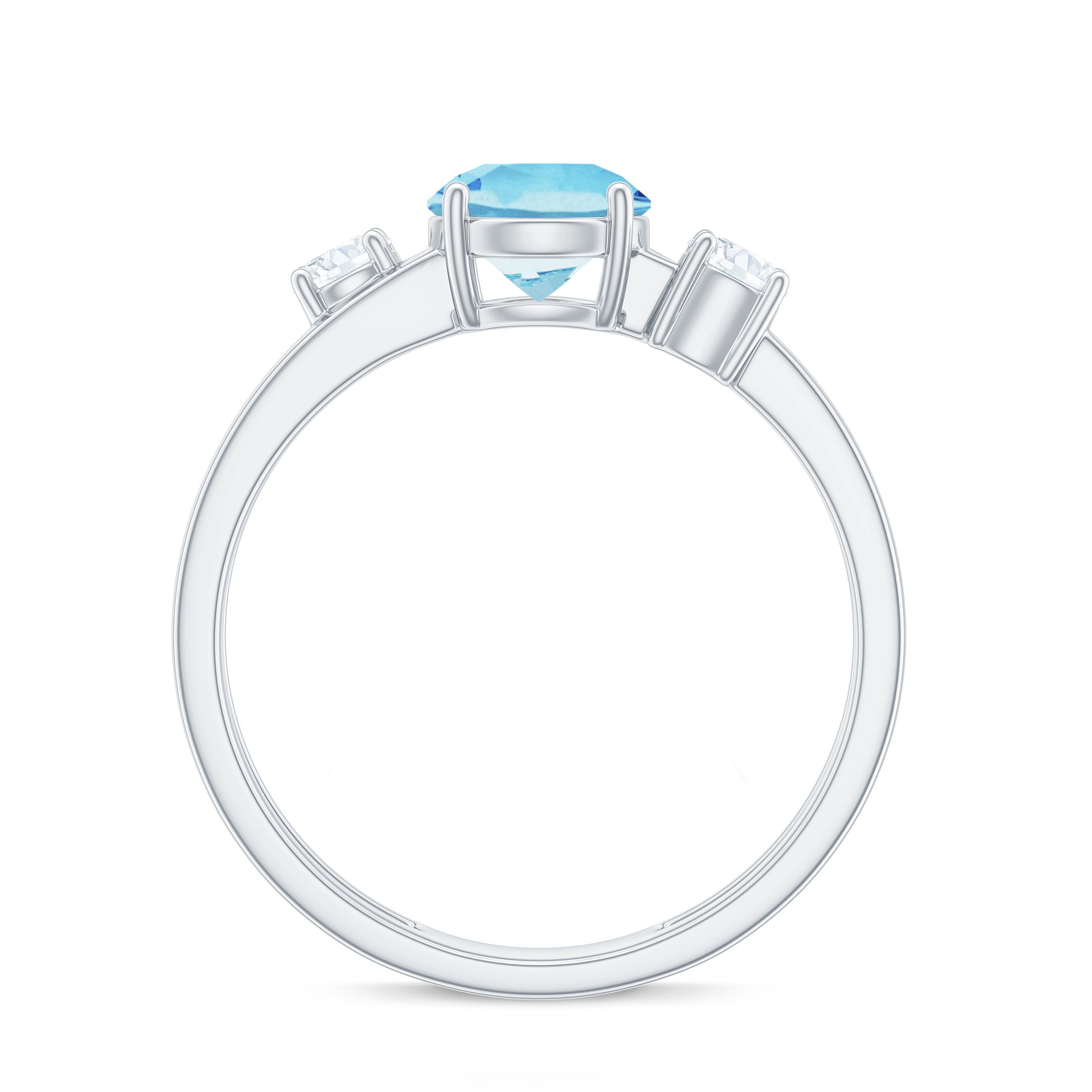 Double Band Engagement Ring with Aquamarine and Diamond