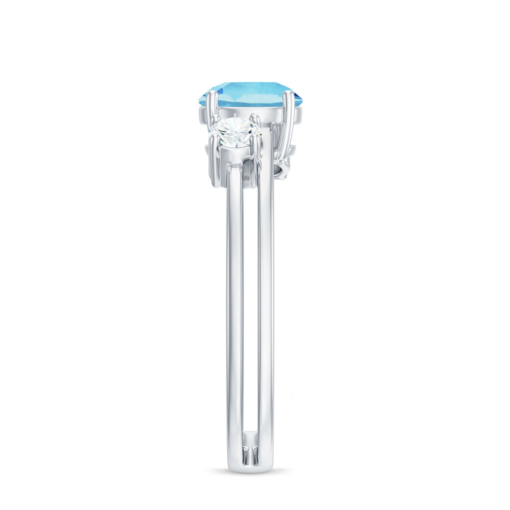 Double Band Engagement Ring with Aquamarine and Diamond