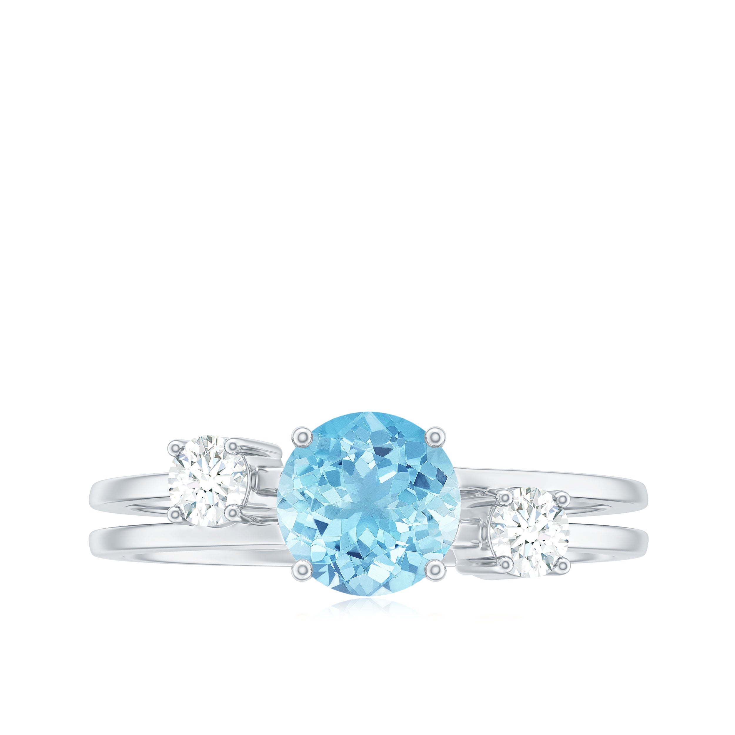 Double Band Engagement Ring with Aquamarine and Diamond