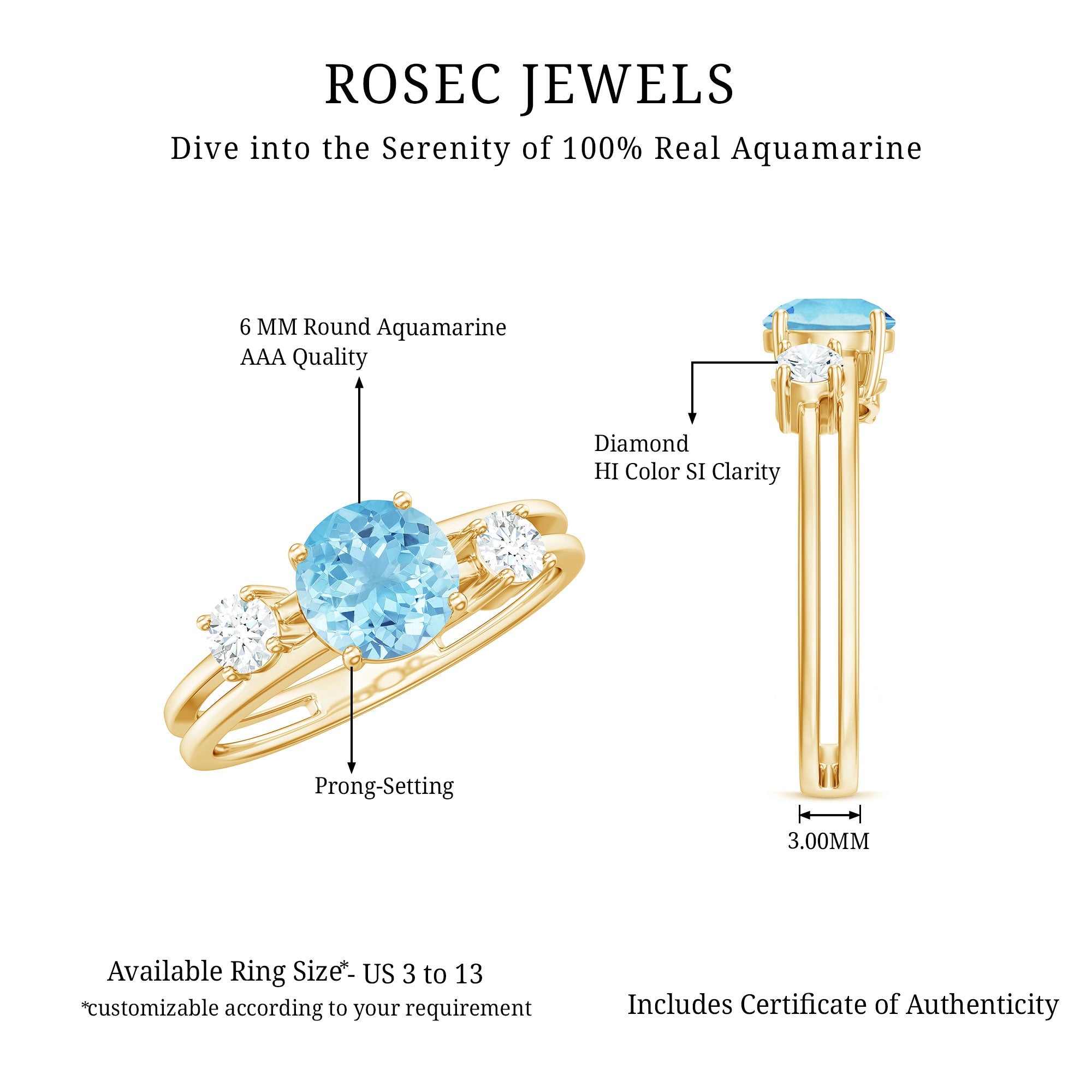 Double Band Engagement Ring with Aquamarine and Diamond