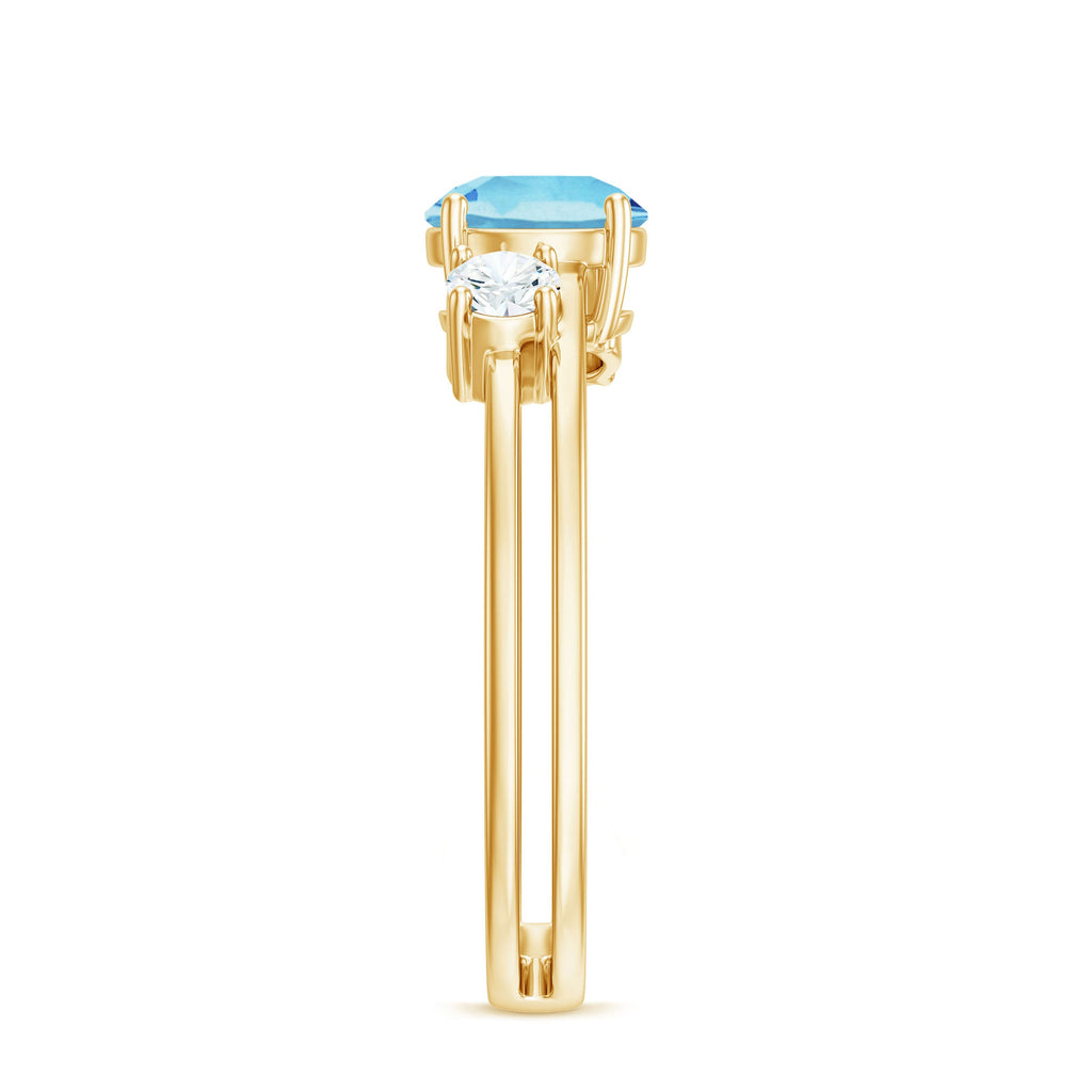 Double Band Engagement Ring with Aquamarine and Diamond