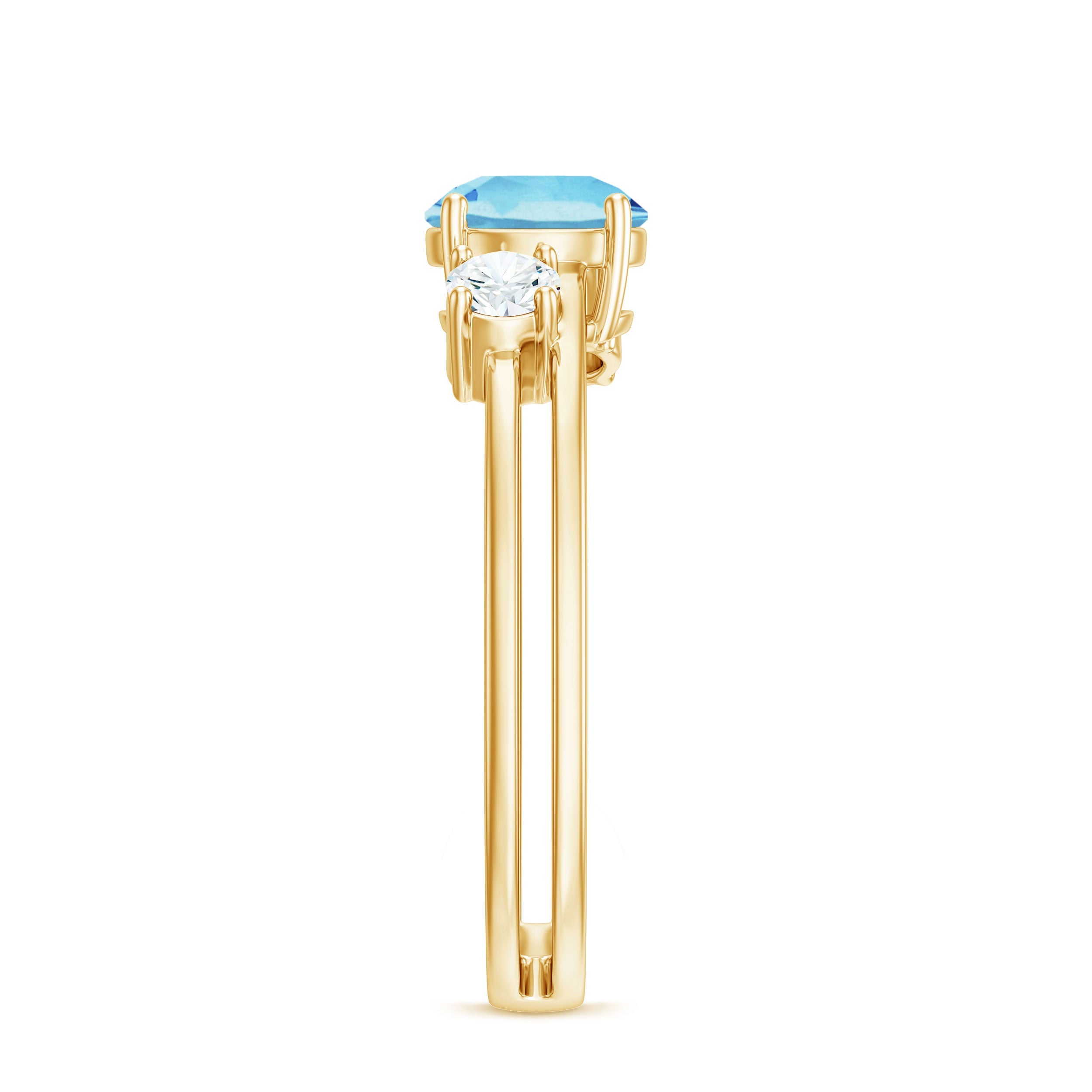 Double Band Engagement Ring with Aquamarine and Diamond