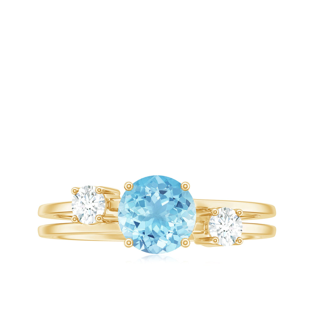 Double Band Engagement Ring with Aquamarine and Diamond