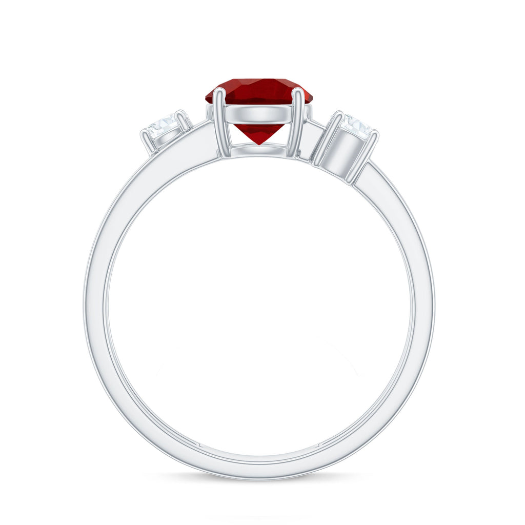 Solitaire Created Ruby Double Band Ring with Diamond