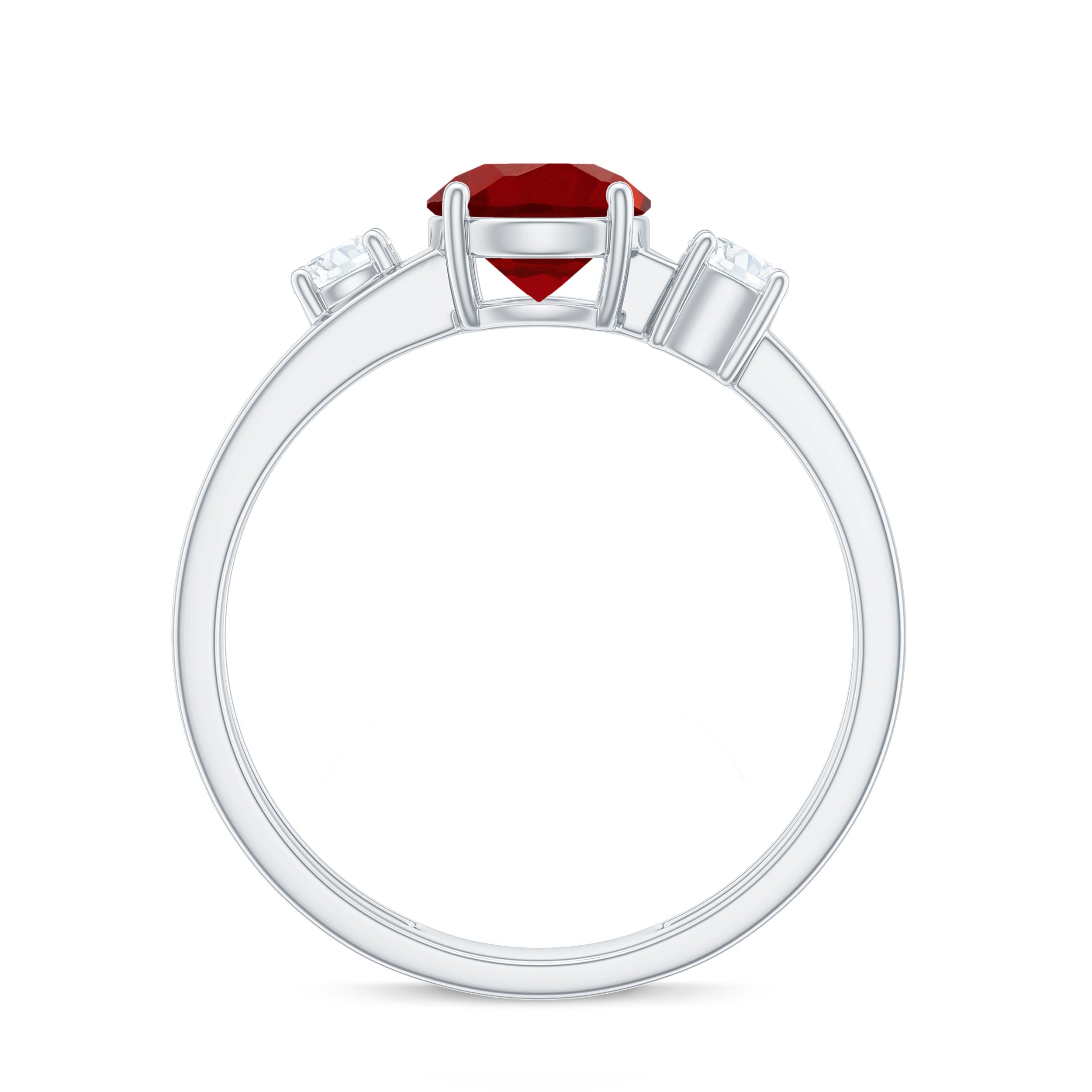 Solitaire Created Ruby Double Band Ring with Diamond