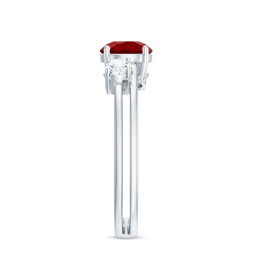 Solitaire Created Ruby Double Band Ring with Diamond