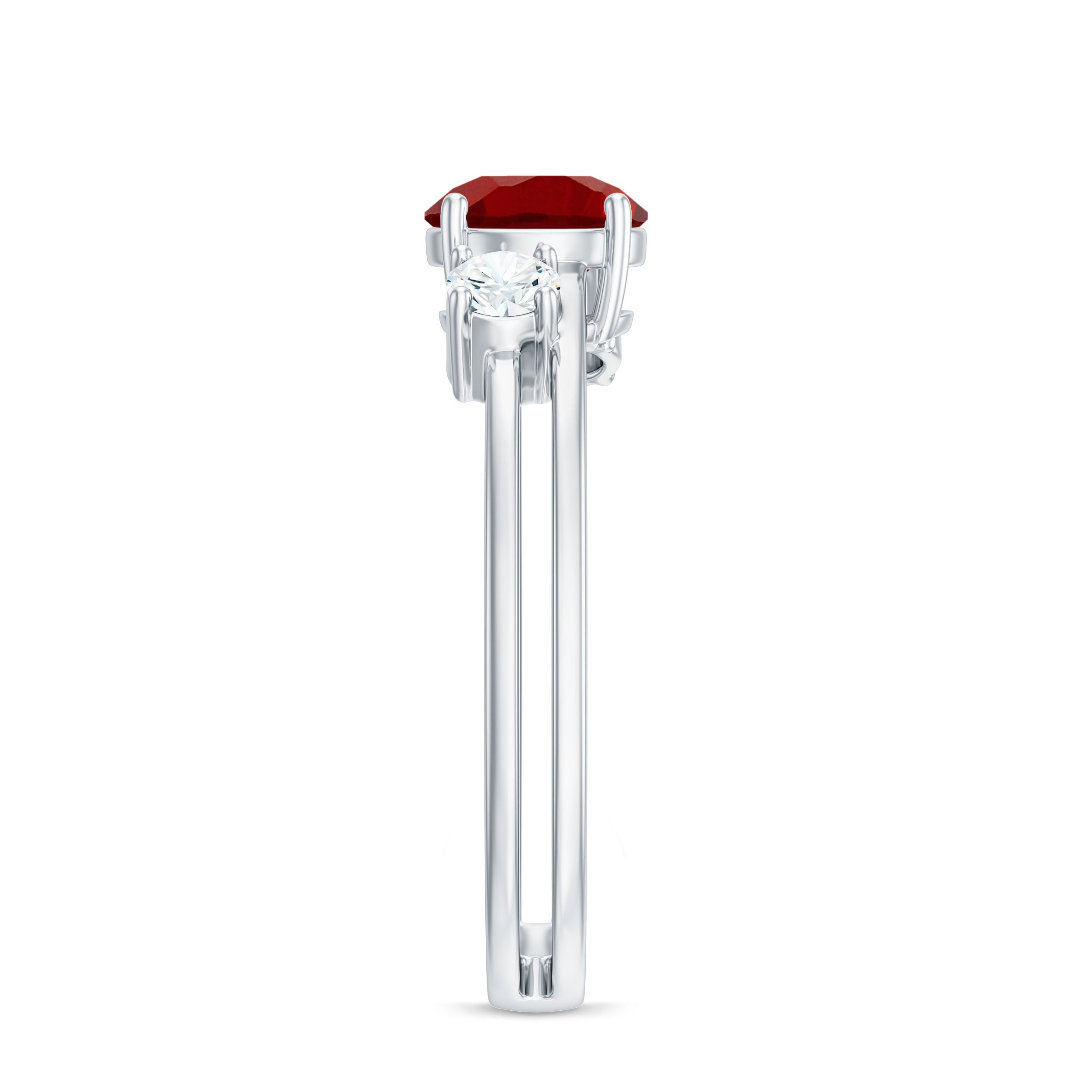 Solitaire Created Ruby Double Band Ring with Diamond