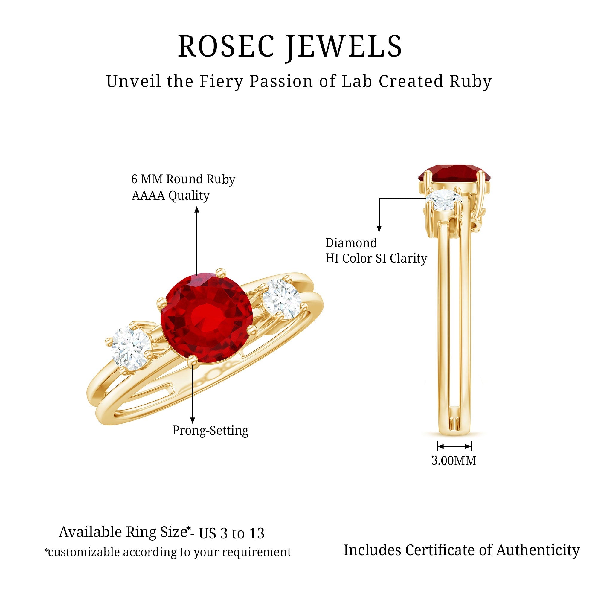 Solitaire Created Ruby Double Band Ring with Diamond