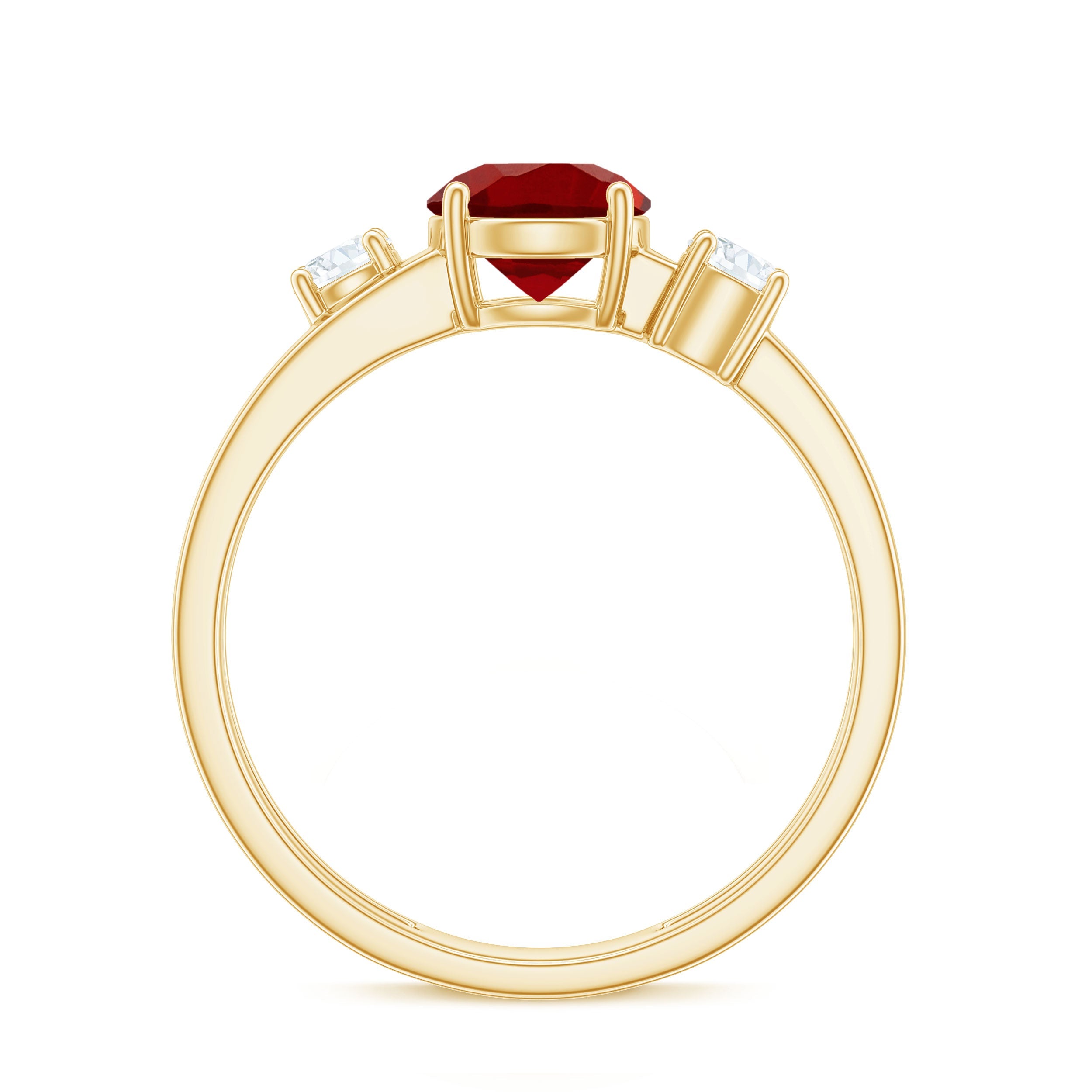 Solitaire Created Ruby Double Band Ring with Diamond