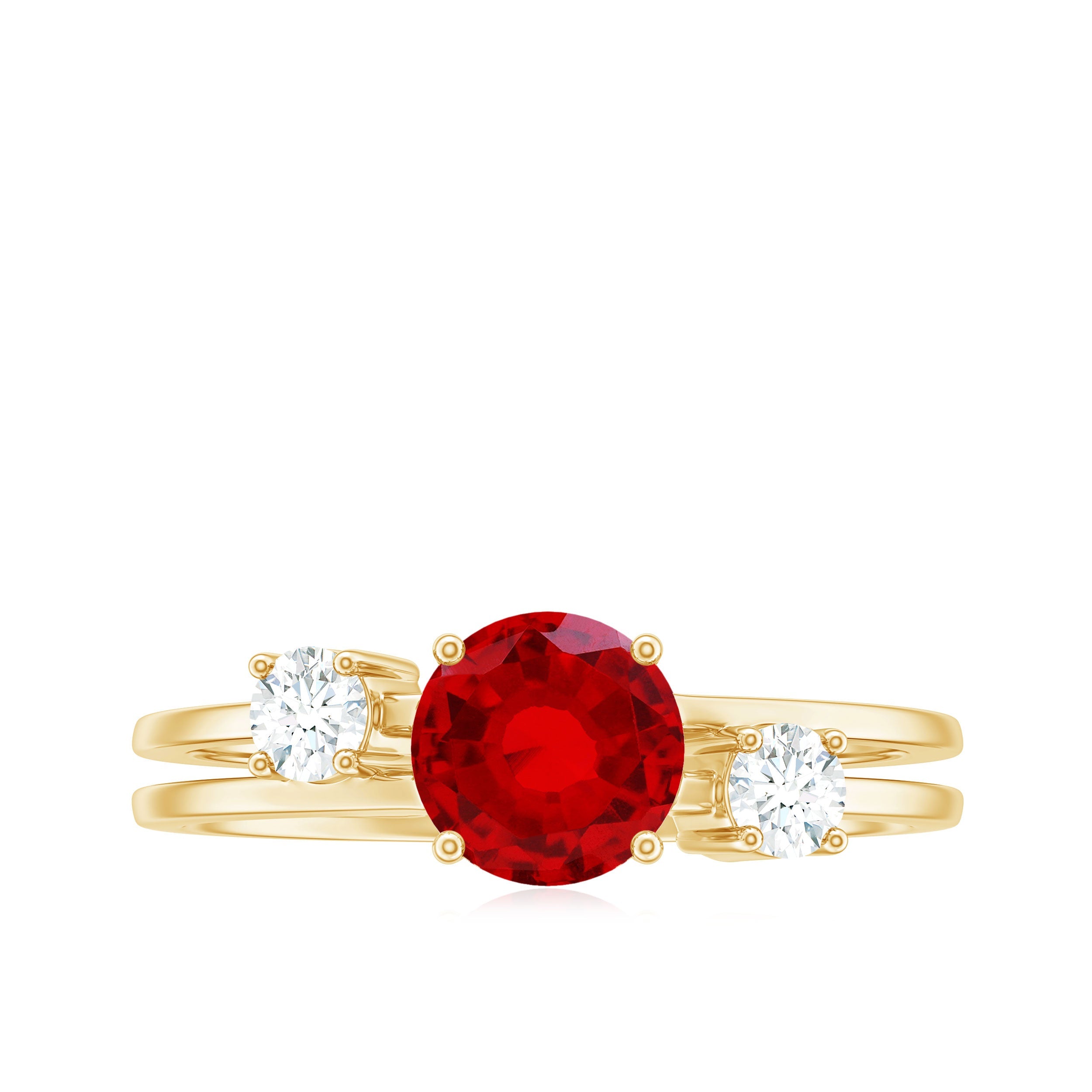 Solitaire Created Ruby Double Band Ring with Diamond