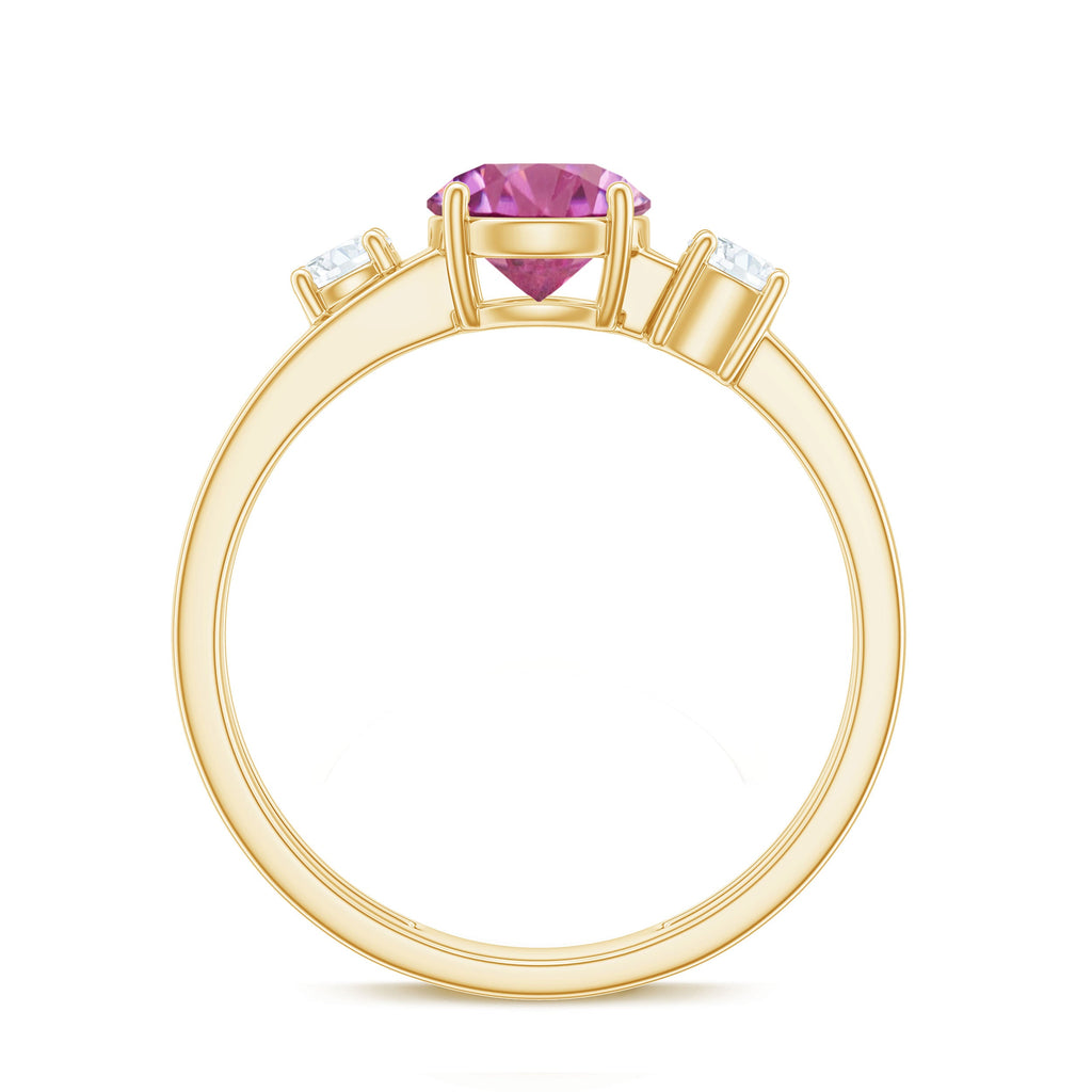 1 CT Genuine Pink Tourmaline Solitaire Double Band Ring with Diamond