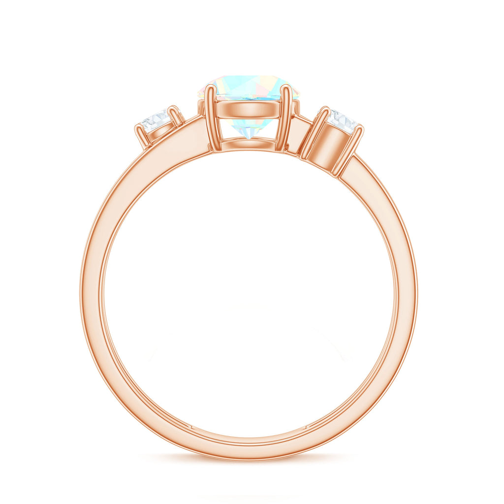 Natural Ethiopian Rainbow Opal Diamond Three Stone Engagement Ring