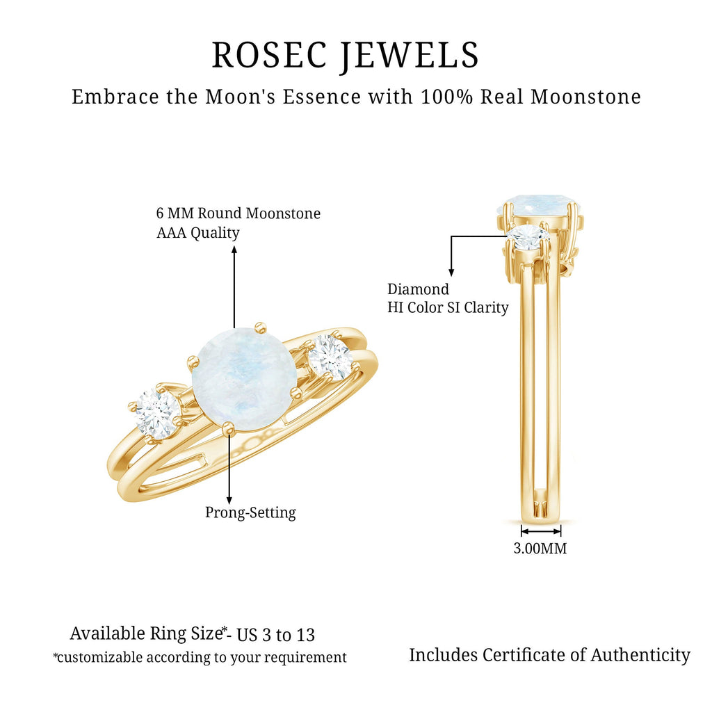 1/2 CT Moonstone Solitaire Double Band Ring with Diamond