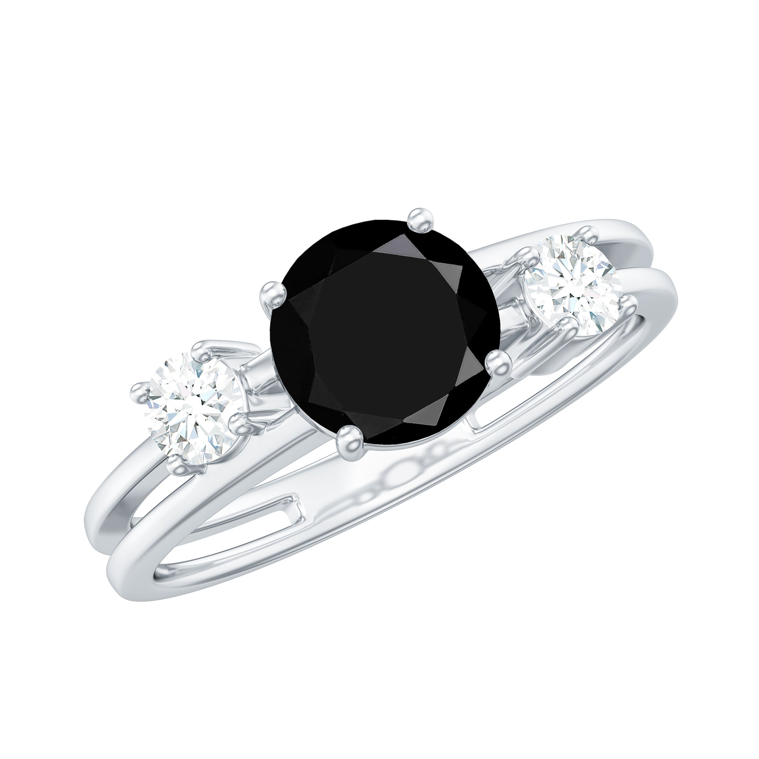 Real Black Onyx and Diamond Double Band Engagement Ring