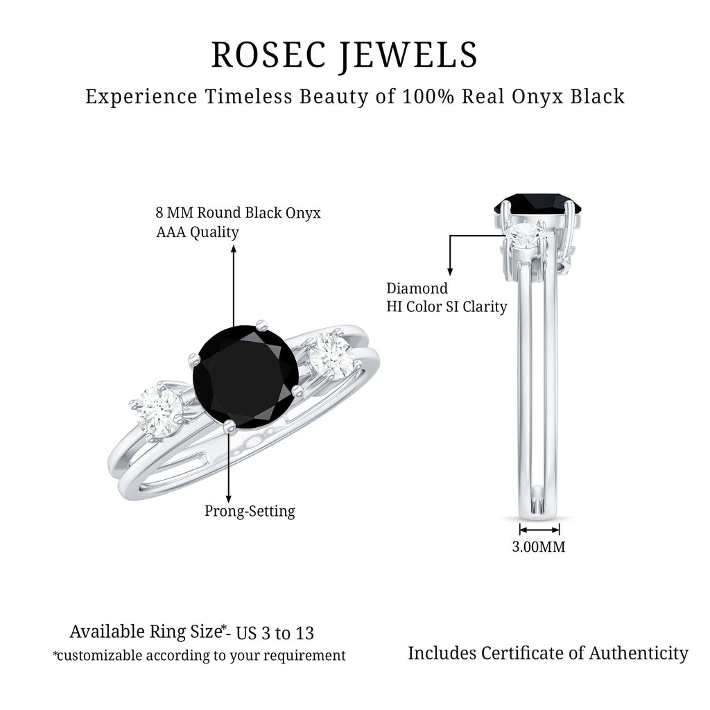 Real Black Onyx and Diamond Double Band Engagement Ring
