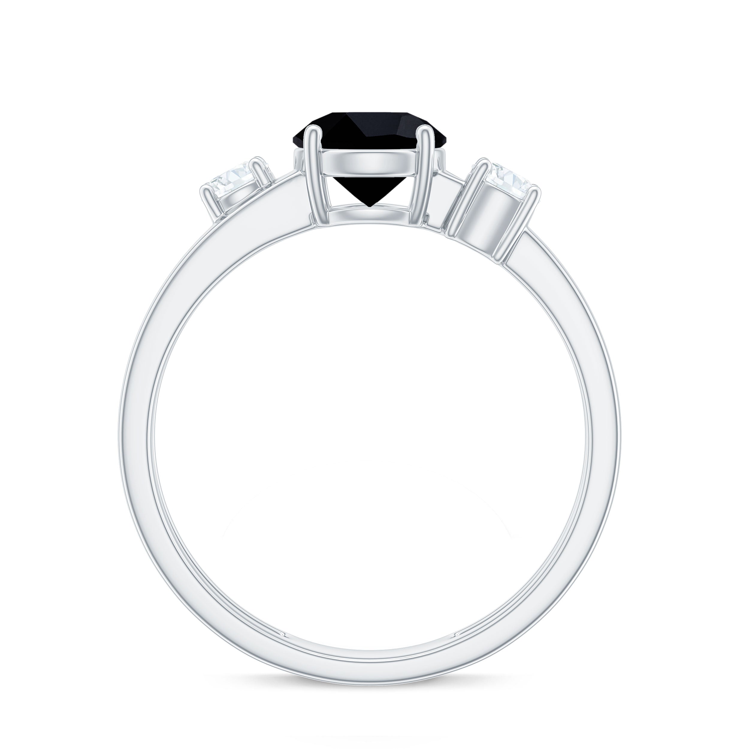 Real Black Onyx and Diamond Double Band Engagement Ring