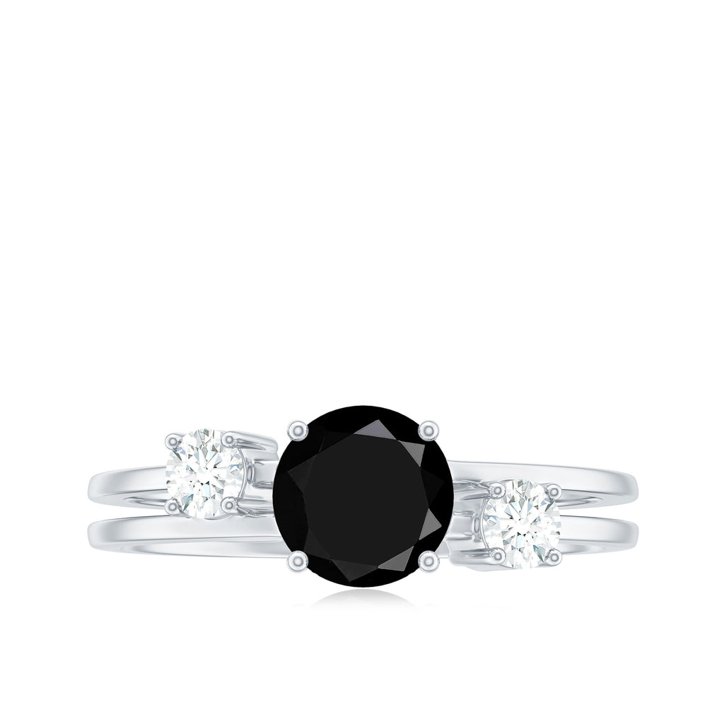 Real Black Onyx and Diamond Double Band Engagement Ring