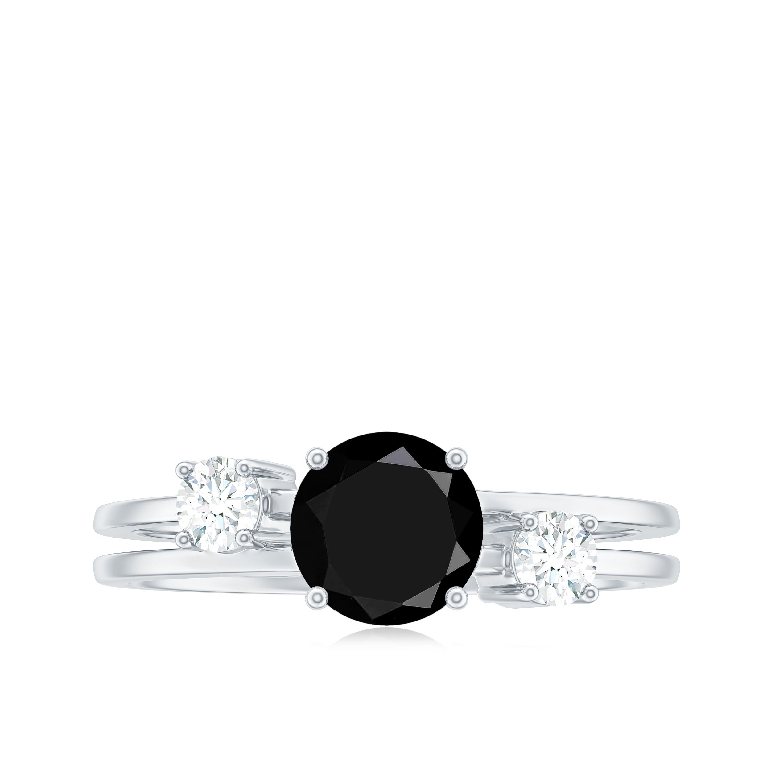 Real Black Onyx and Diamond Double Band Engagement Ring
