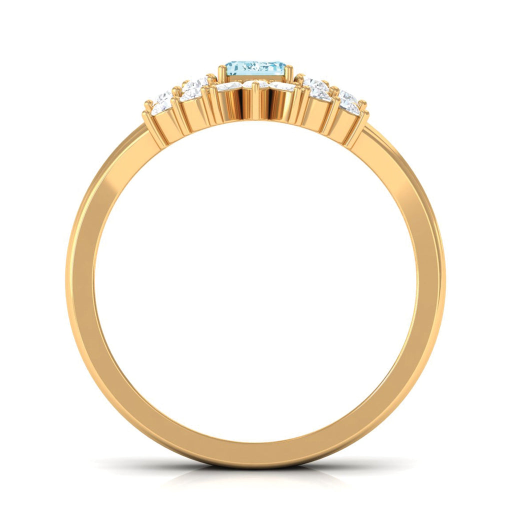 Octagon Aquamarine Solitaire Stackable Ring Set with Diamond