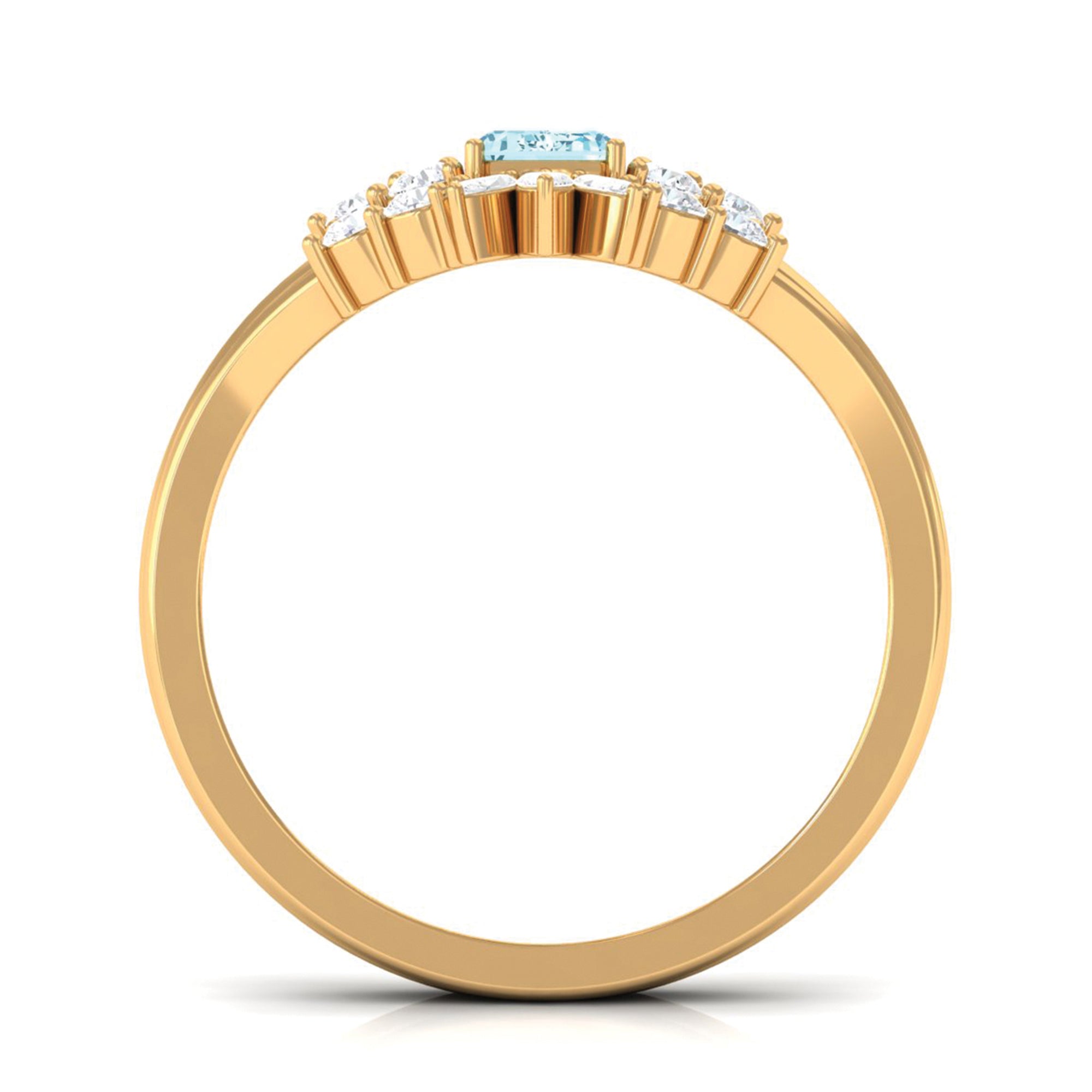 Octagon Aquamarine Solitaire Stackable Ring Set with Diamond