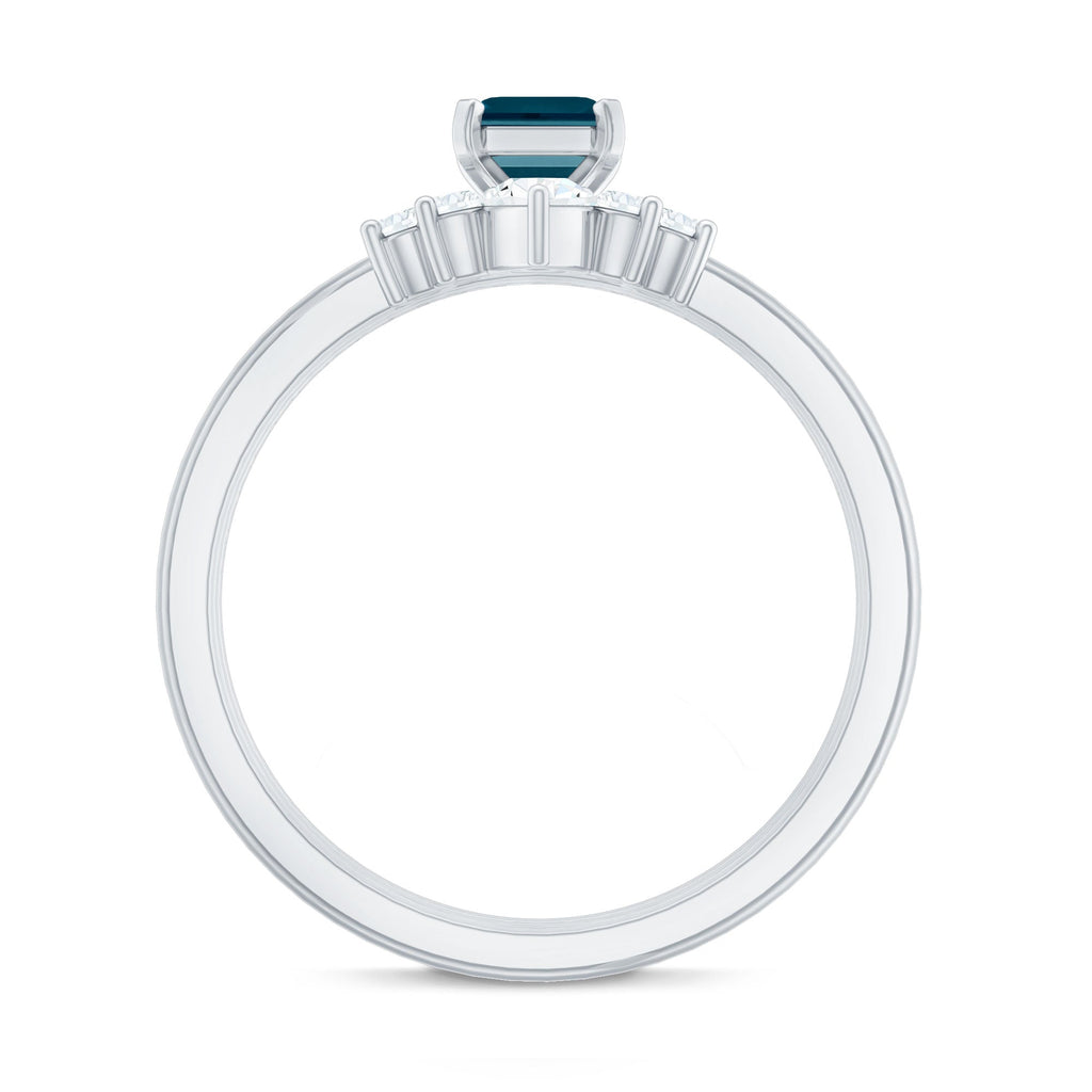 4X6mm Emerald Cut London Blue Topaz Solitaire Trio Ring Set with Diamond