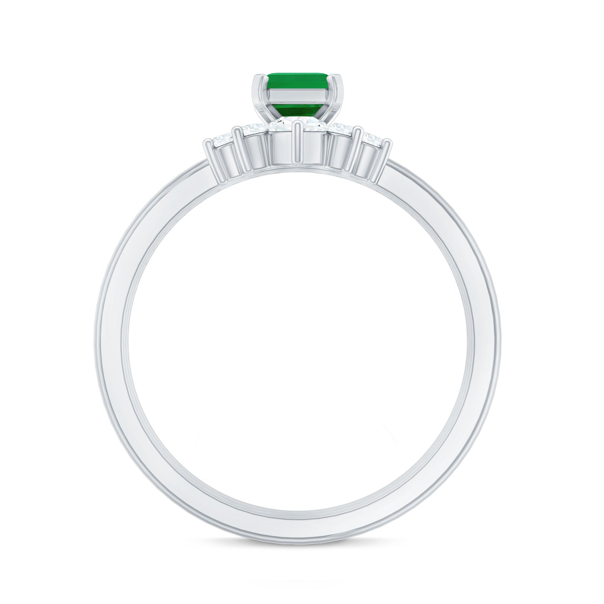 Natural Emerald Cut Emerald Diamond Bridal Ring Set of 3
